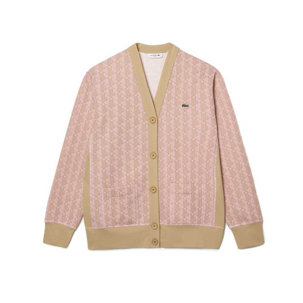 Lacoste Loose Fit Monogram Print Cardigan Light Pink / Beige | JMI-143568