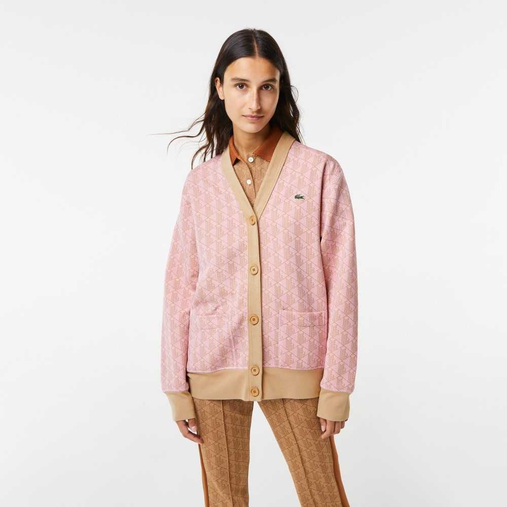 Lacoste Loose Fit Monogram Print Cardigan Light Pink / Beige | JMI-143568