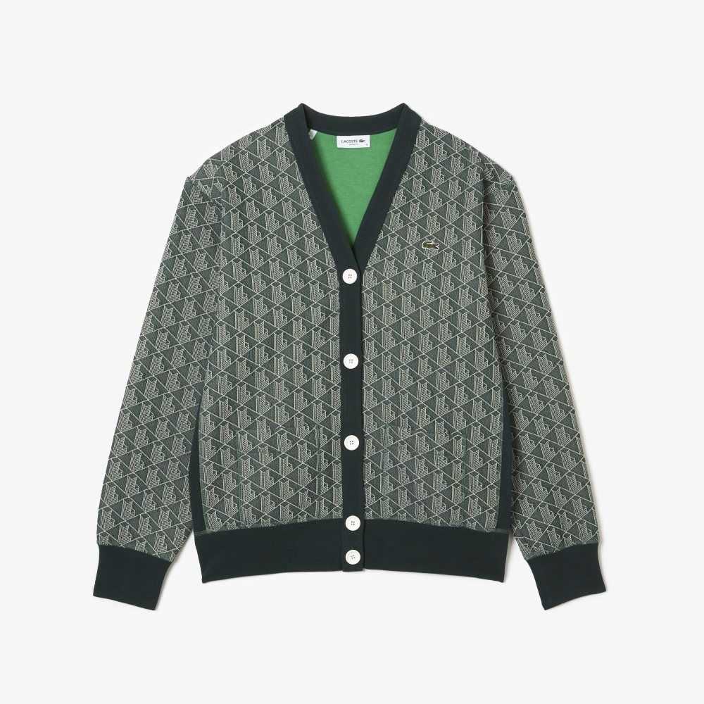 Lacoste Loose Fit Monogram Print Cardigan Green / Beige | TGE-265348