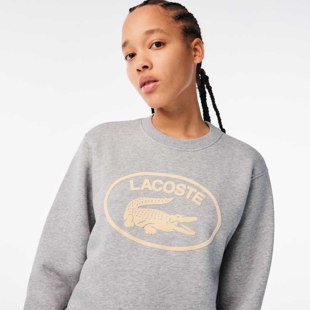 Lacoste Loose Fit Organic Cotton Fleece Sweatshirt Grey Chine | VFJ-936487