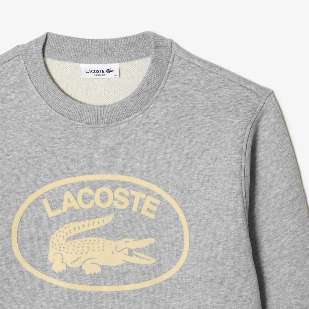 Lacoste Loose Fit Organic Cotton Fleece Sweatshirt Grey Chine | VFJ-936487