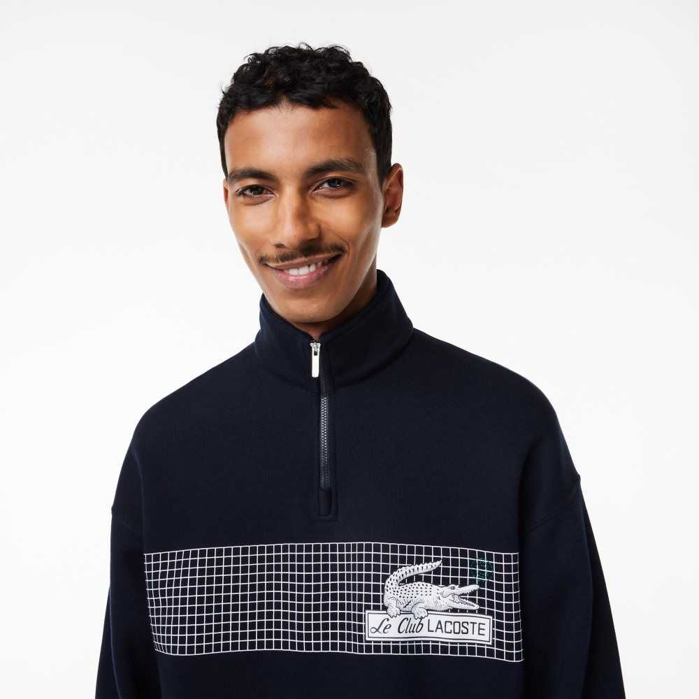 Lacoste Loose Fit Organic Cotton Half Zip Sweatshirt Navy Blue | JQS-742986