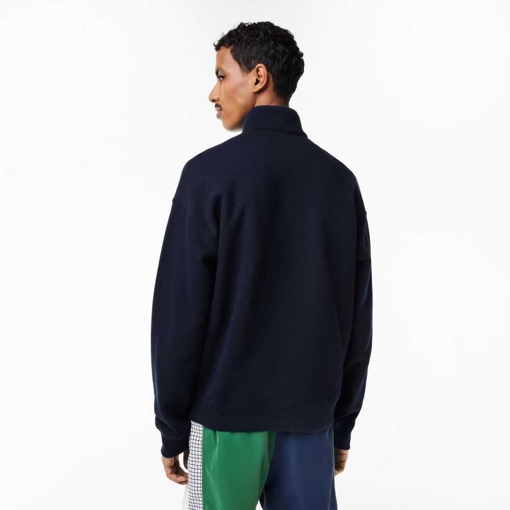 Lacoste Loose Fit Organic Cotton Half Zip Sweatshirt Navy Blue | JQS-742986