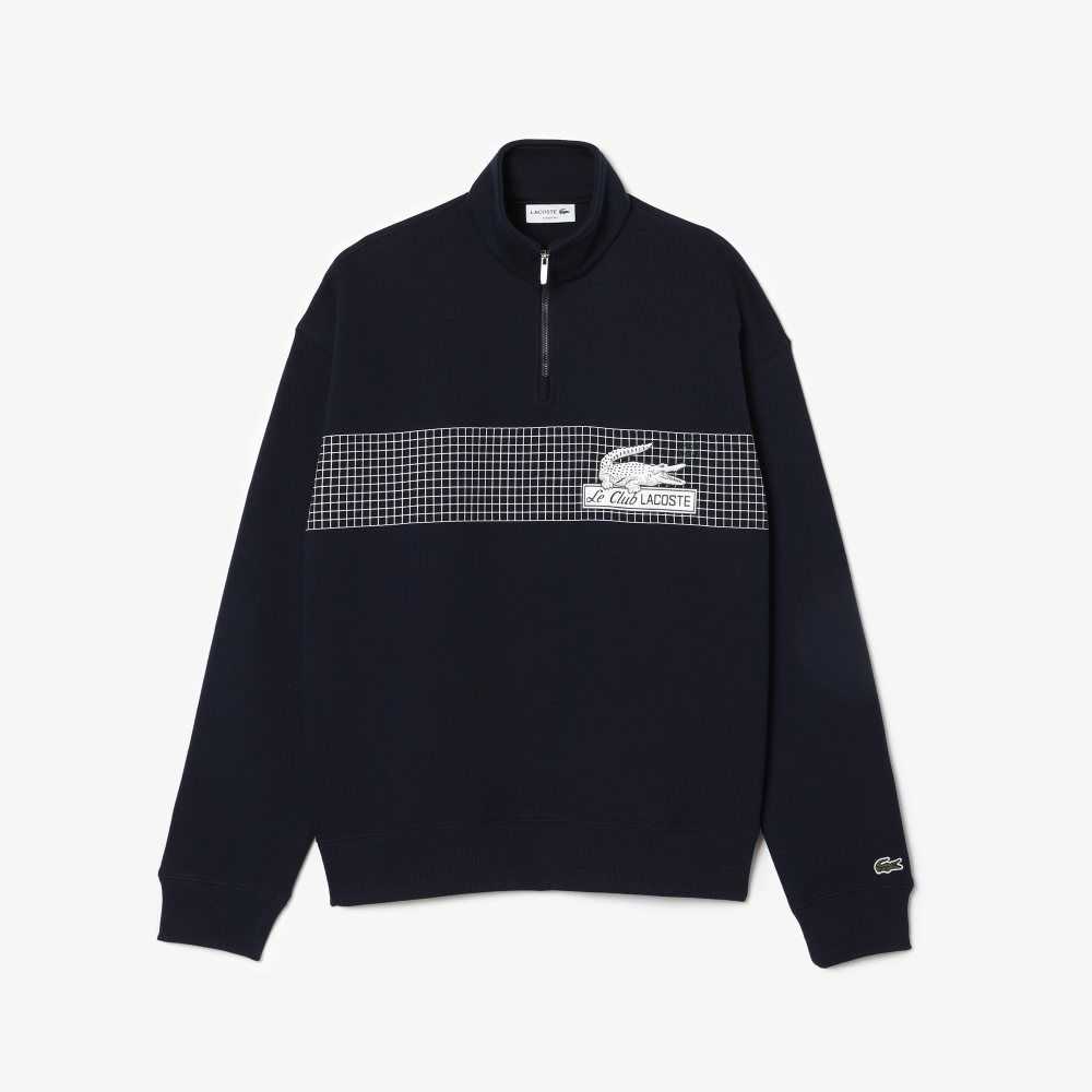 Lacoste Loose Fit Organic Cotton Half Zip Sweatshirt Navy Blue | JQS-742986