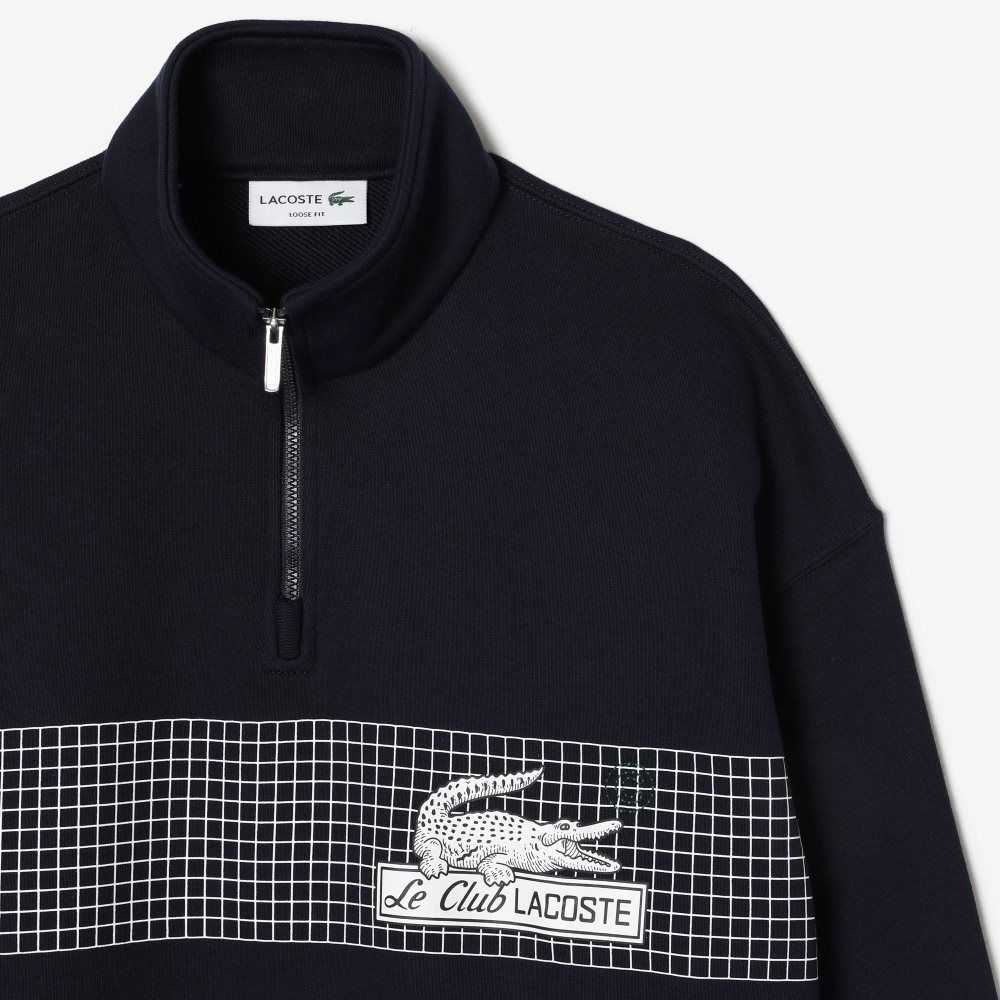 Lacoste Loose Fit Organic Cotton Half Zip Sweatshirt Navy Blue | JQS-742986