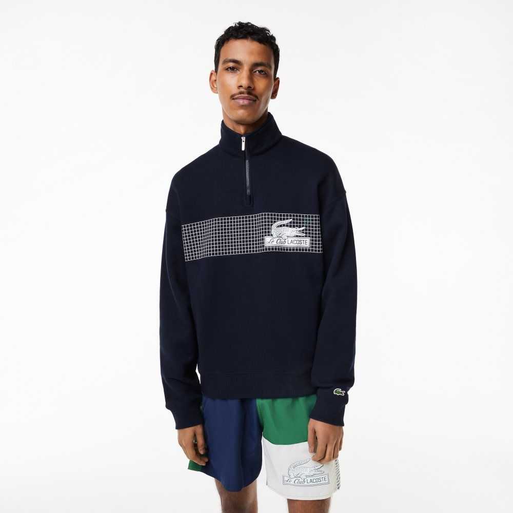 Lacoste Loose Fit Organic Cotton Half Zip Sweatshirt Navy Blue | JQS-742986