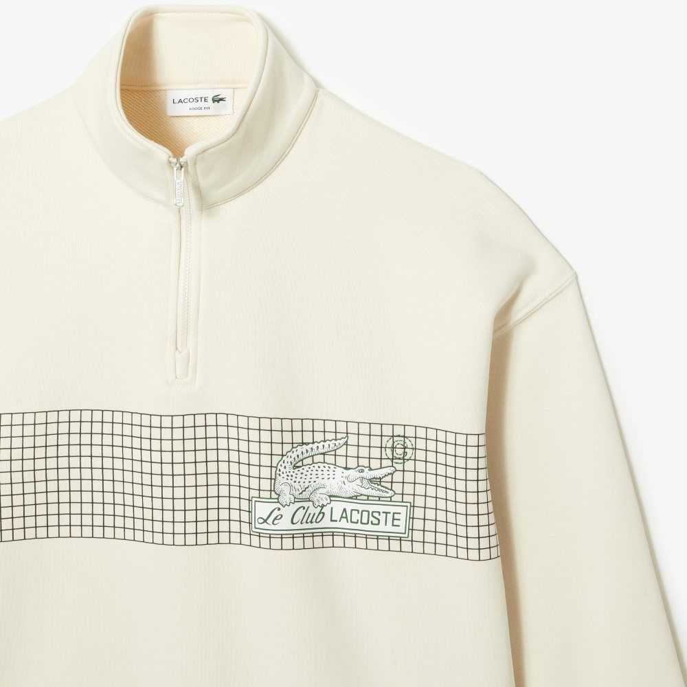 Lacoste Loose Fit Organic Cotton Half Zip Sweatshirt White | NHV-974632