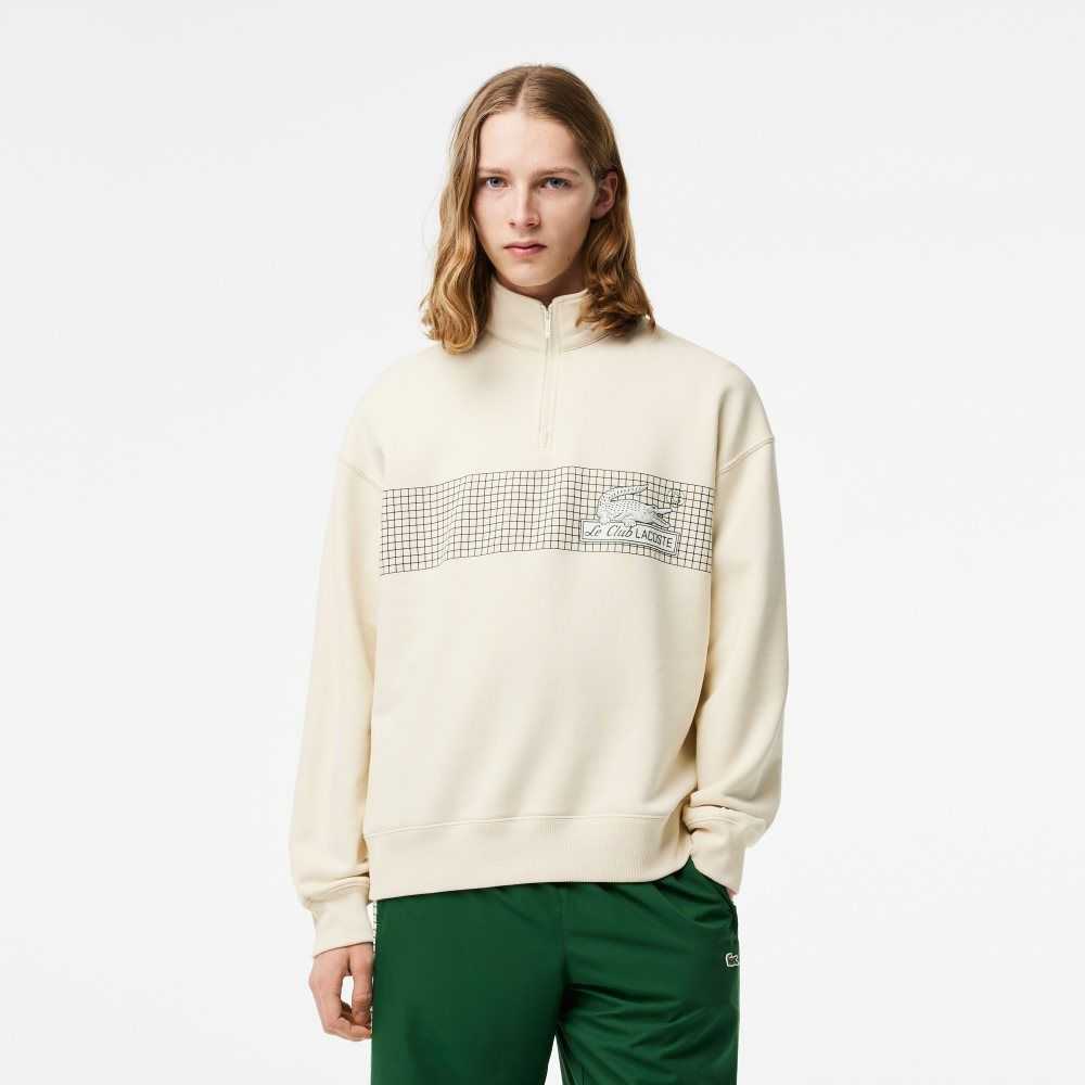 Lacoste Loose Fit Organic Cotton Half Zip Sweatshirt White | NHV-974632