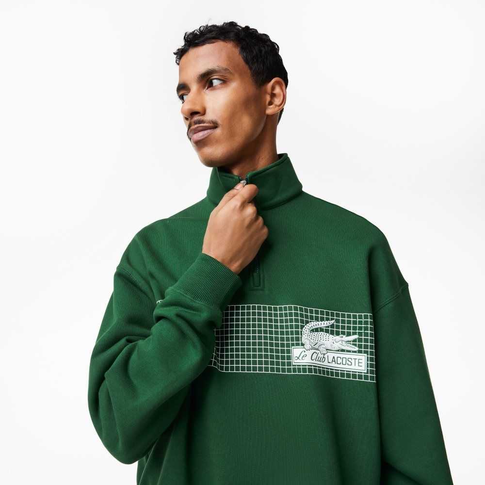 Lacoste Loose Fit Organic Cotton Half Zip Sweatshirt Green | QBA-460752