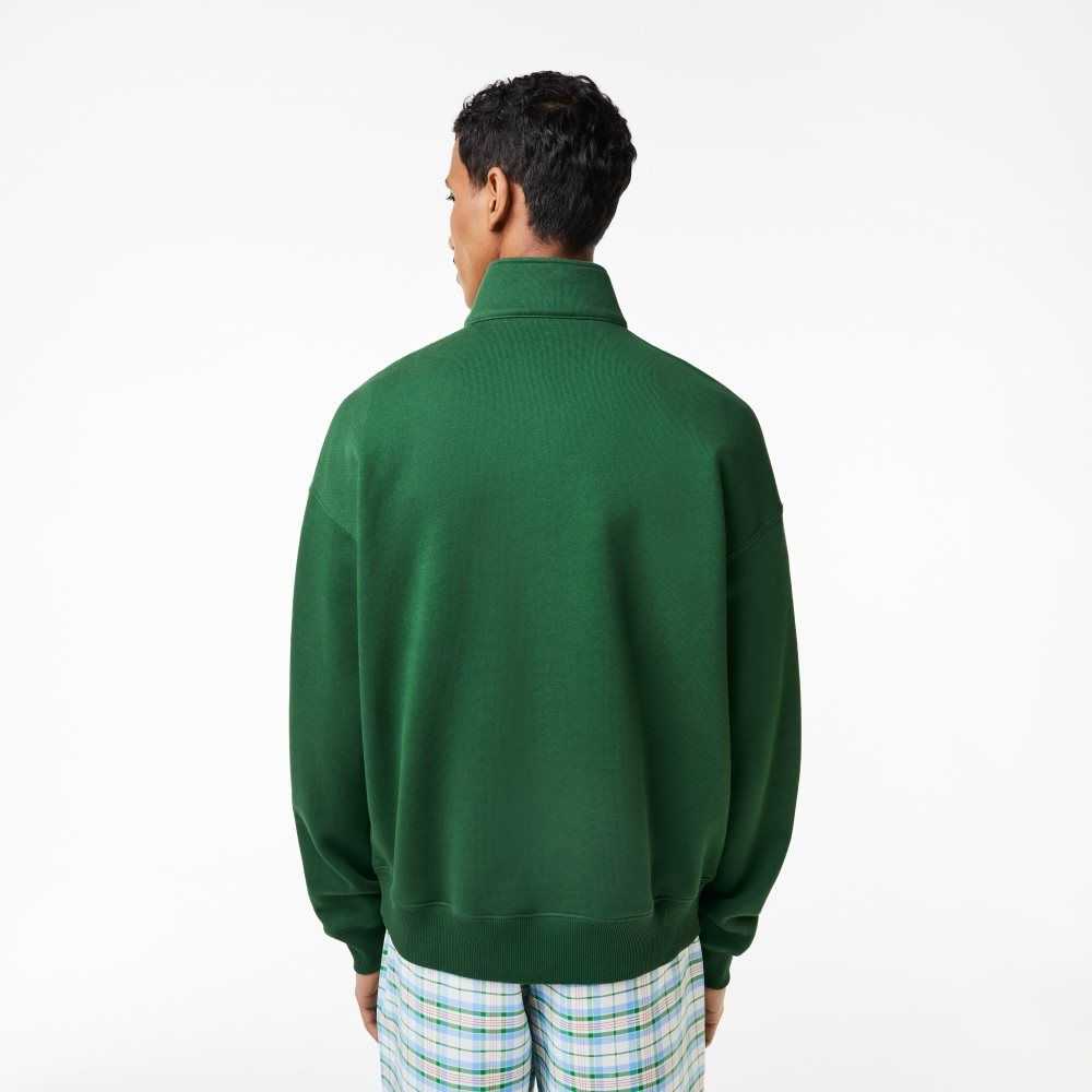 Lacoste Loose Fit Organic Cotton Half Zip Sweatshirt Green | QBA-460752