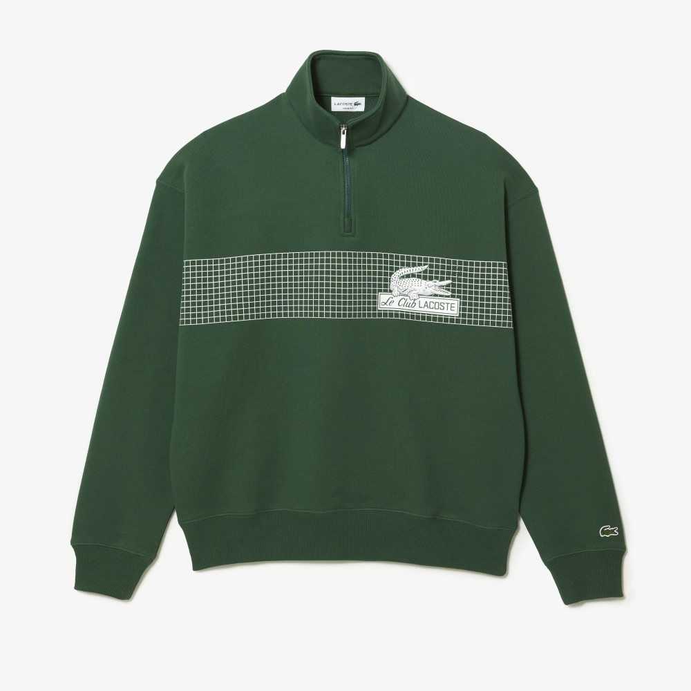 Lacoste Loose Fit Organic Cotton Half Zip Sweatshirt Green | QBA-460752