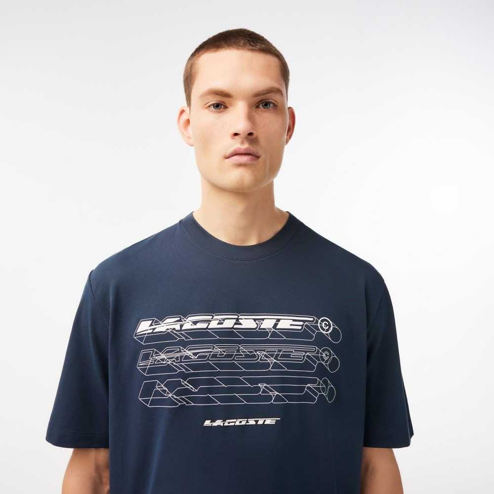 Lacoste Loose Fit Organic Cotton Pique T-Shirt Blue | CFB-184096