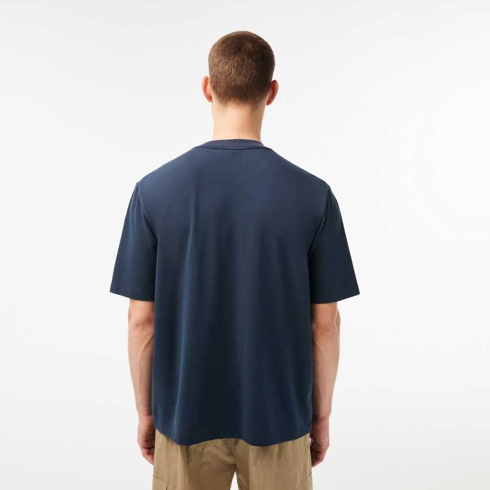 Lacoste Loose Fit Organic Cotton Pique T-Shirt Blue | CFB-184096