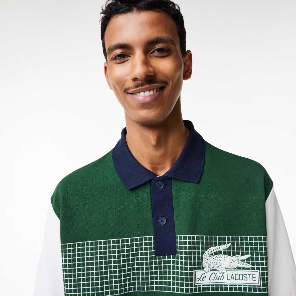 Lacoste Loose Fit Organic Cotton Polo Green / White / Navy Blue | GBQ-358621