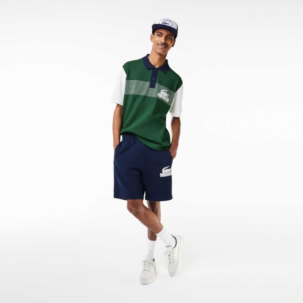 Lacoste Loose Fit Organic Cotton Polo Green / White / Navy Blue | GBQ-358621