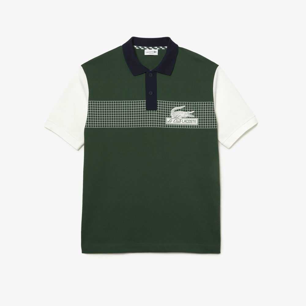 Lacoste Loose Fit Organic Cotton Polo Green / White / Navy Blue | GBQ-358621