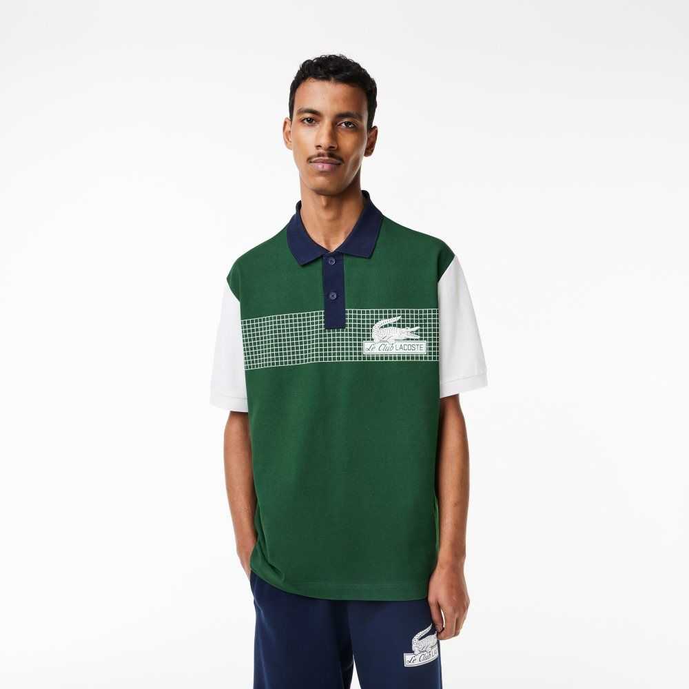 Lacoste Loose Fit Organic Cotton Polo Green / White / Navy Blue | GBQ-358621