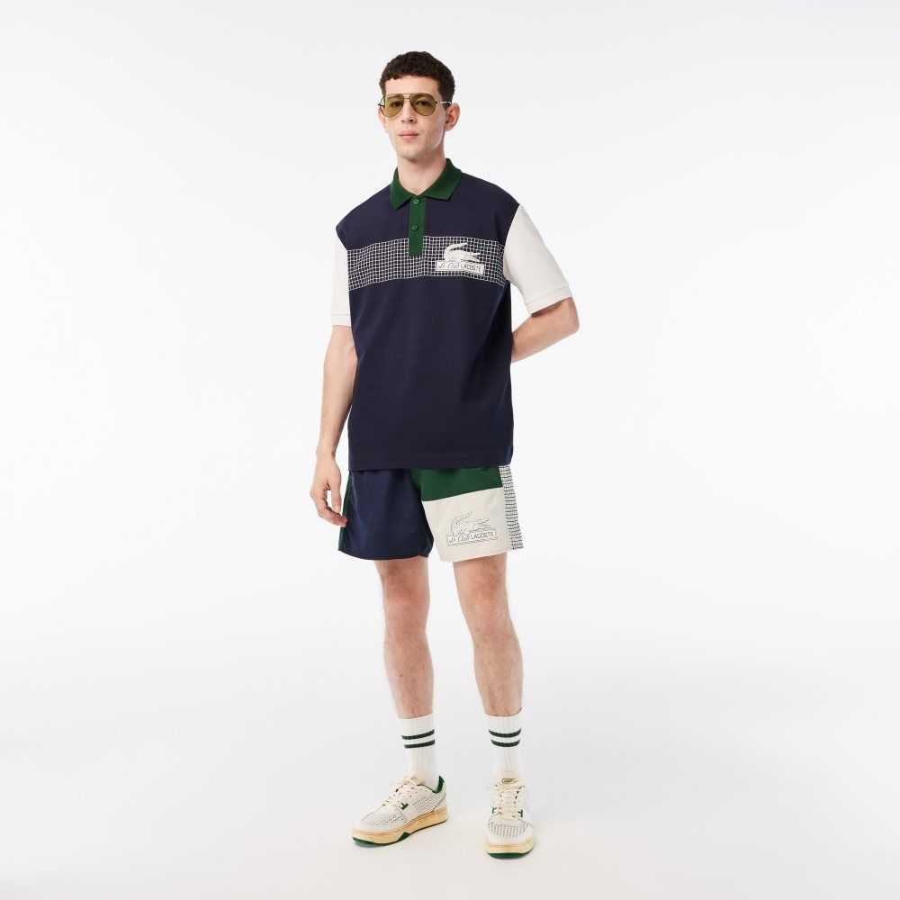 Lacoste Loose Fit Organic Cotton Polo Navy Blue / White / Green | NFY-804356