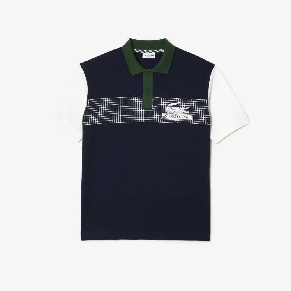 Lacoste Loose Fit Organic Cotton Polo Navy Blue / White / Green | NFY-804356