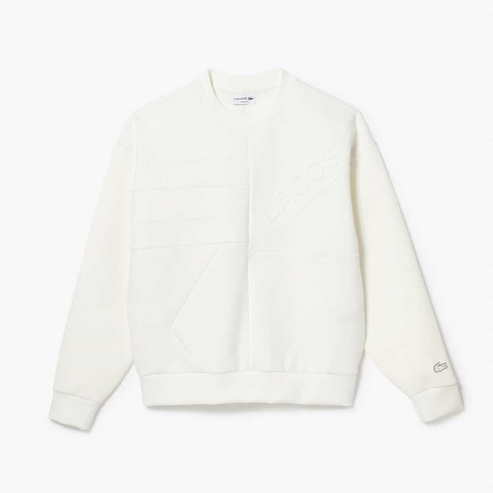 Lacoste Loose Fit Patchwork Effect Sweatshirt White | HOK-920413