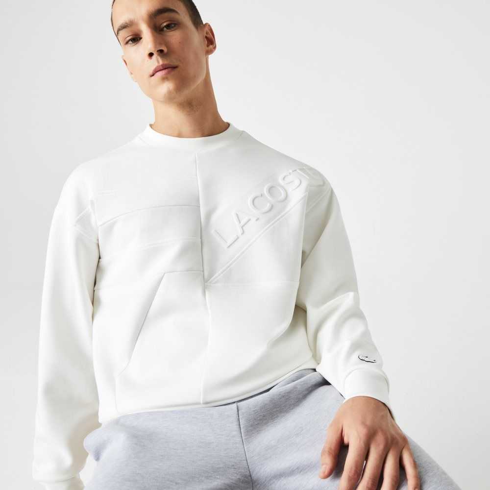 Lacoste Loose Fit Patchwork Effect Sweatshirt White | HOK-920413