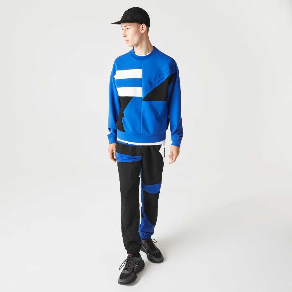 Lacoste Loose Fit Patchwork Effect Sweatshirt Blue / White | VMK-534862