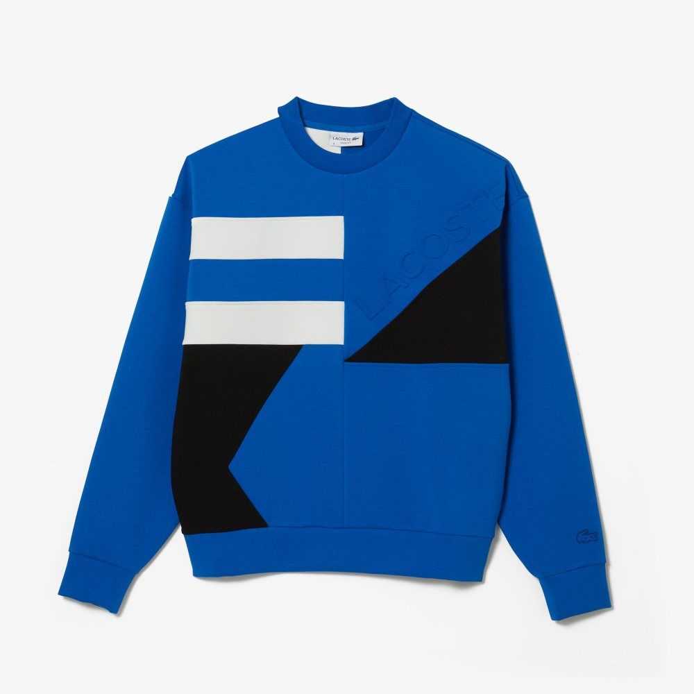 Lacoste Loose Fit Patchwork Effect Sweatshirt Blue / White | VMK-534862