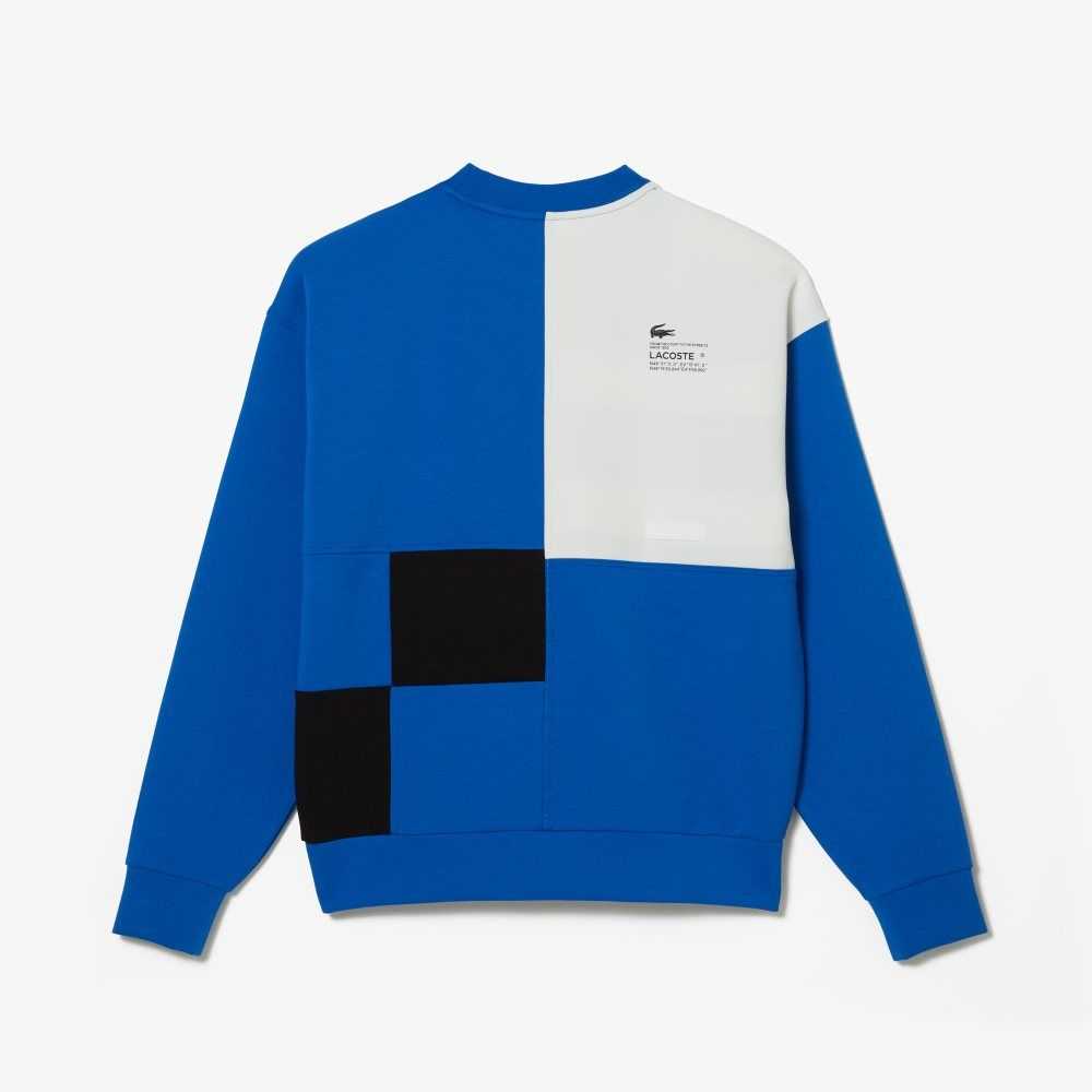 Lacoste Loose Fit Patchwork Effect Sweatshirt Blue / White | VMK-534862