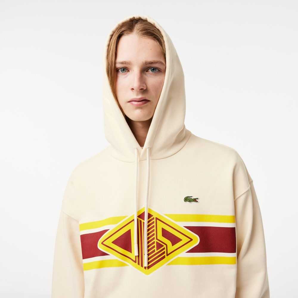 Lacoste Loose Fit Printed Hoodie White | KBT-035864