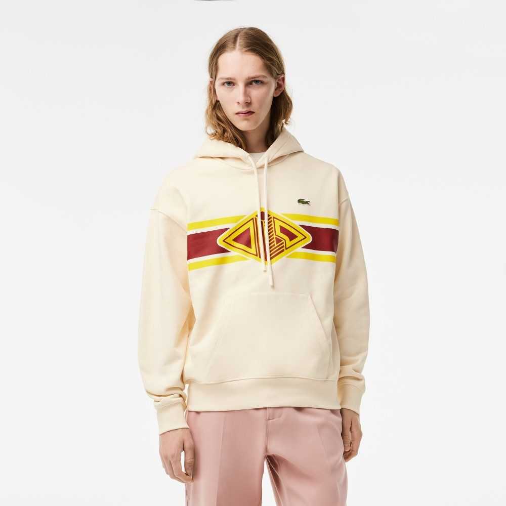 Lacoste Loose Fit Printed Hoodie White | KBT-035864