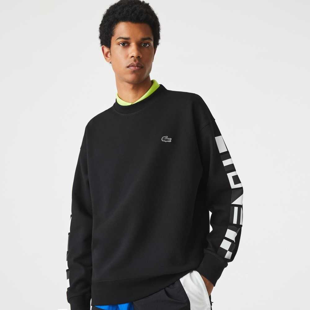 Lacoste Loose Fit Reflective Print Sweatshirt Black | AZW-457031