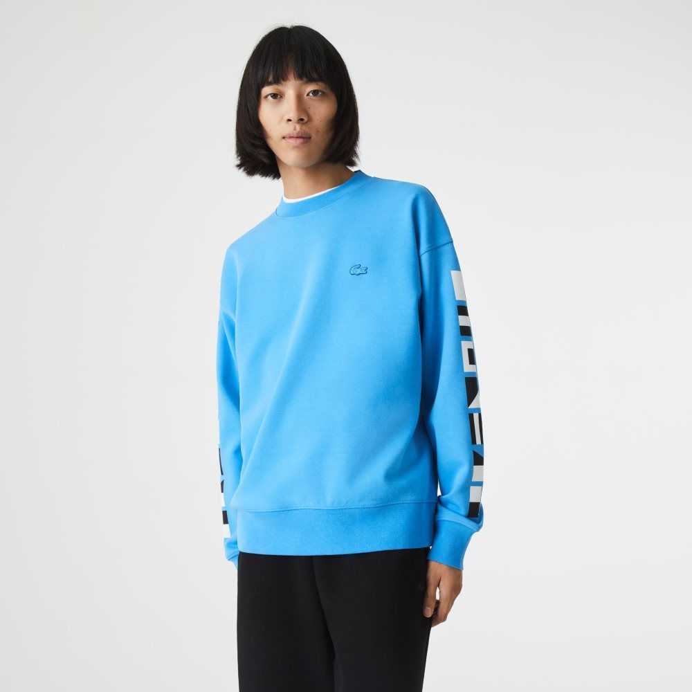 Lacoste Loose Fit Reflective Print Sweatshirt Blue | PLH-397810