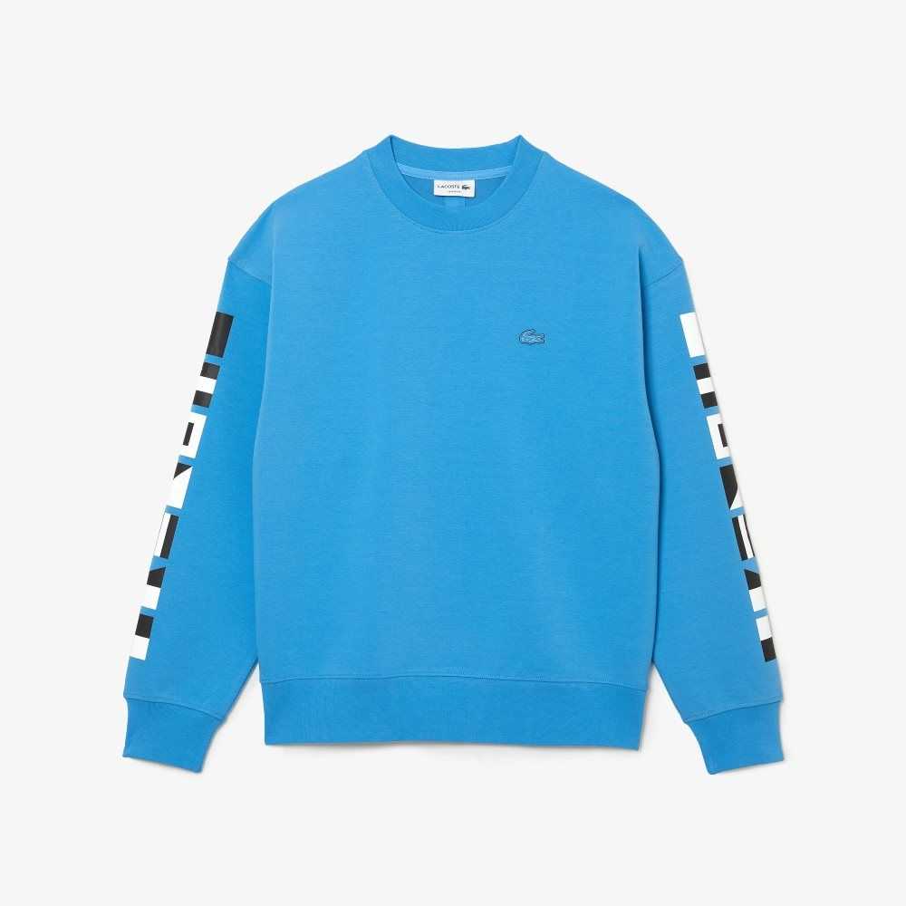 Lacoste Loose Fit Reflective Print Sweatshirt Blue | PLH-397810