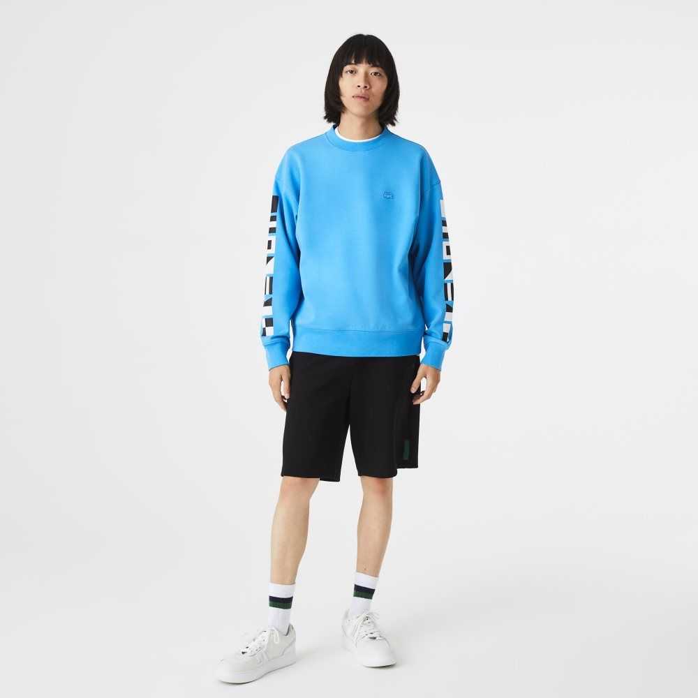 Lacoste Loose Fit Reflective Print Sweatshirt Blue | PLH-397810