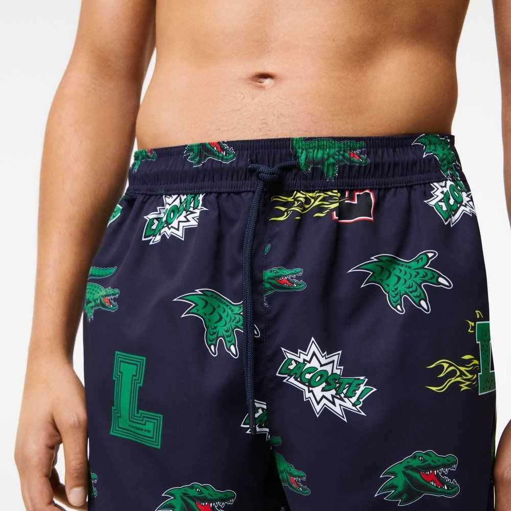 Lacoste Mesh Lined Swim Trunks Navy Blue / White | DSY-698372