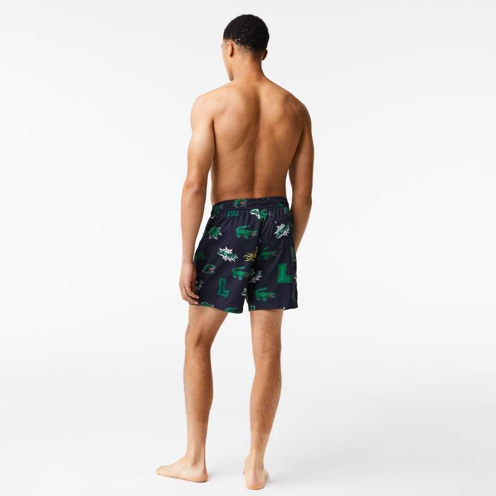 Lacoste Mesh Lined Swim Trunks Navy Blue / White | DSY-698372