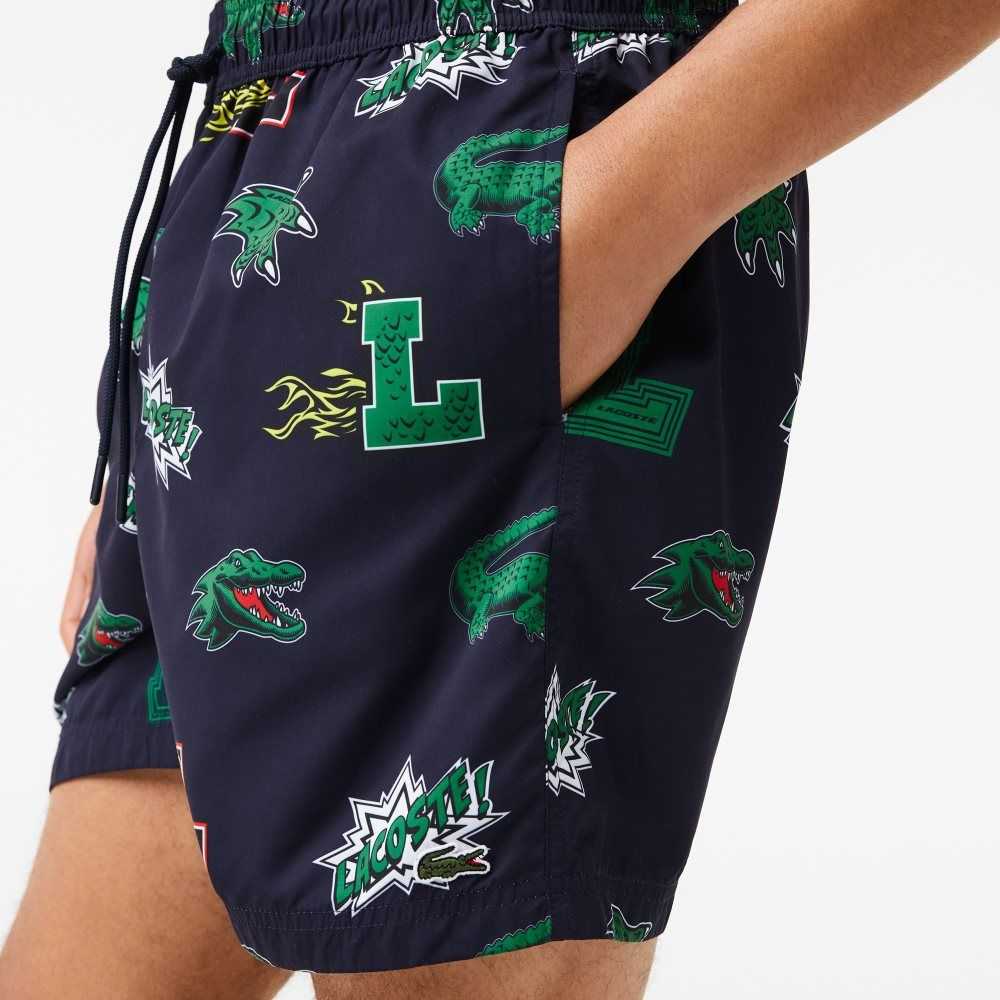 Lacoste Mesh Lined Swim Trunks Navy Blue / White | DSY-698372