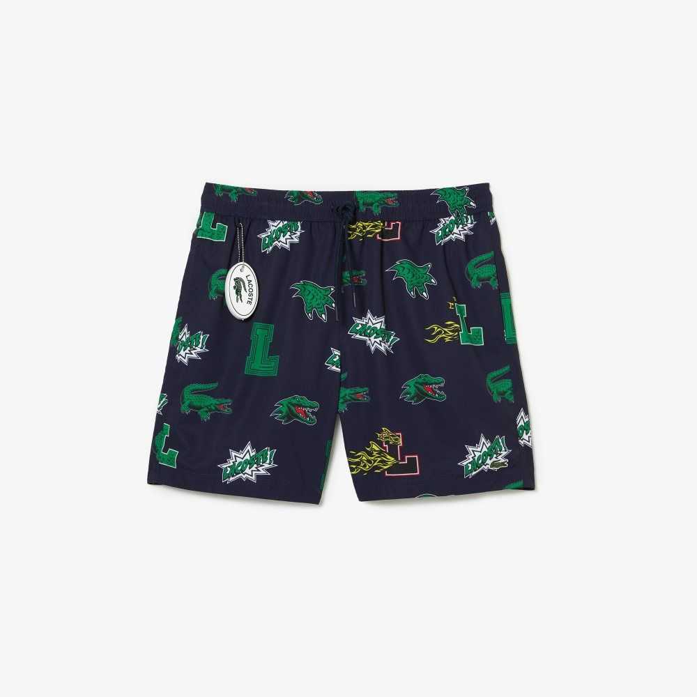 Lacoste Mesh Lined Swim Trunks Navy Blue / White | DSY-698372