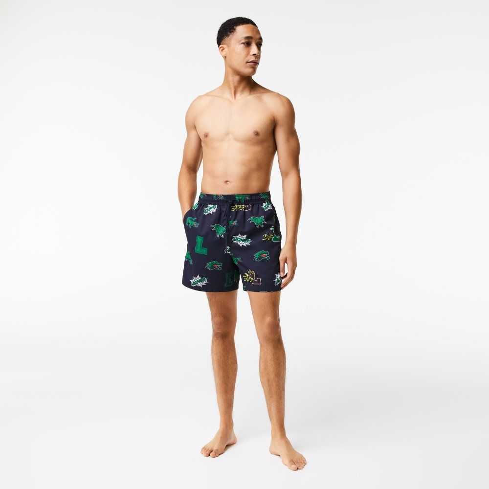 Lacoste Mesh Lined Swim Trunks Navy Blue / White | DSY-698372