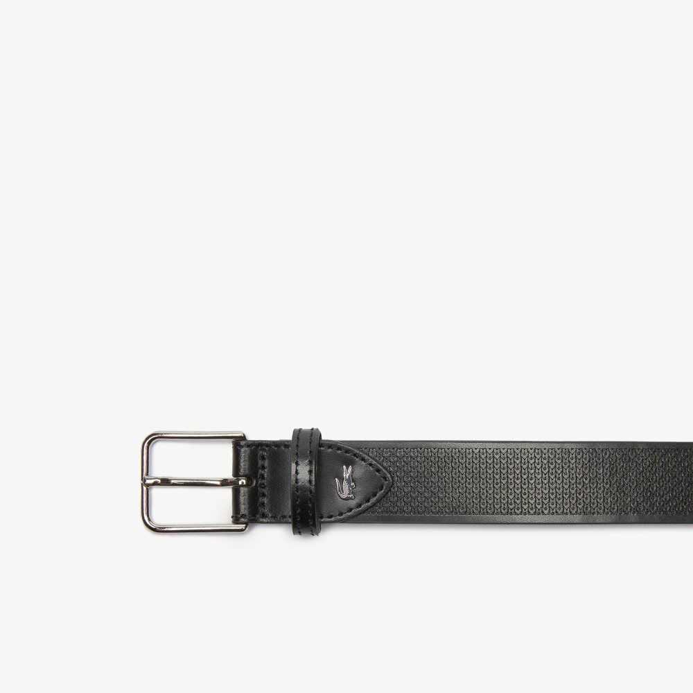 Lacoste Metal Crocodile Stitched Leather Belt Black | VWF-764951