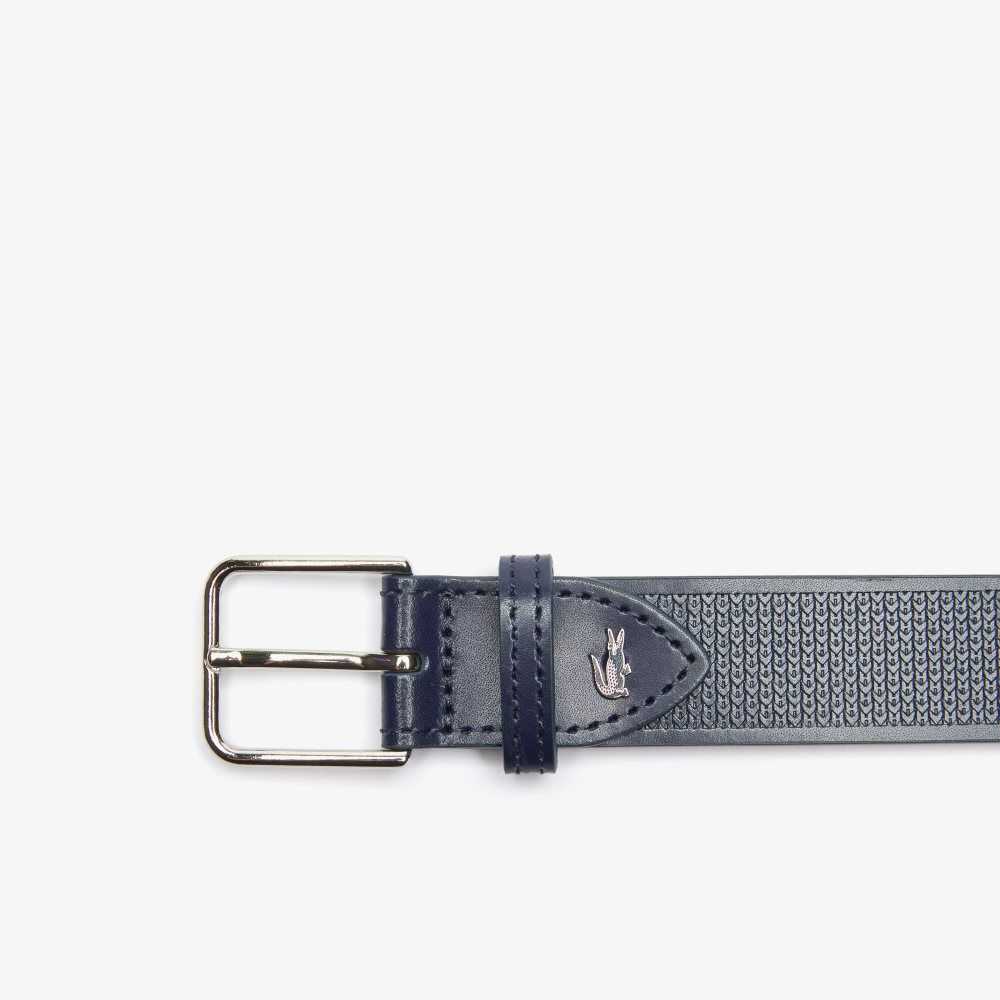 Lacoste Metal Crocodile Stitched Leather Belt Eclipse | XNA-465798