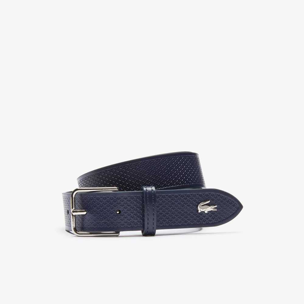 Lacoste Metal Crocodile Stitched Leather Belt Eclipse | XNA-465798