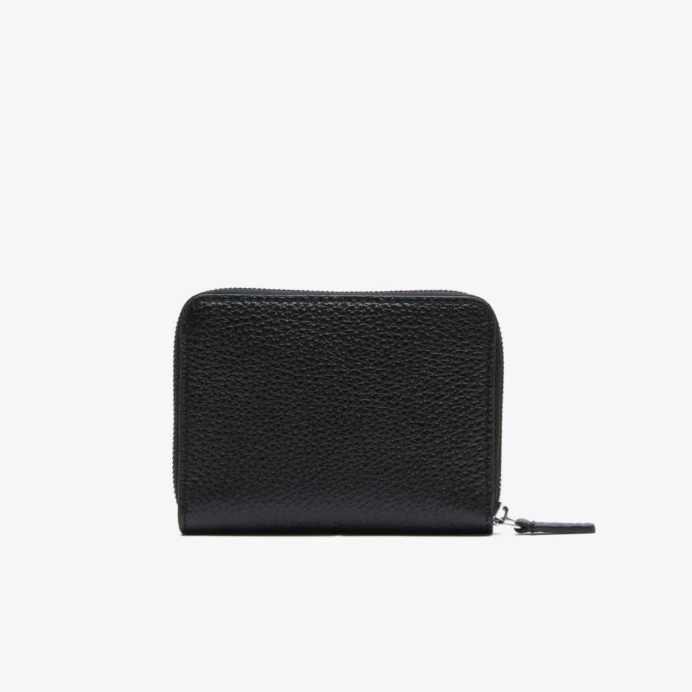 Lacoste Metal Plate Small Zip Wallet Black | XSZ-075913