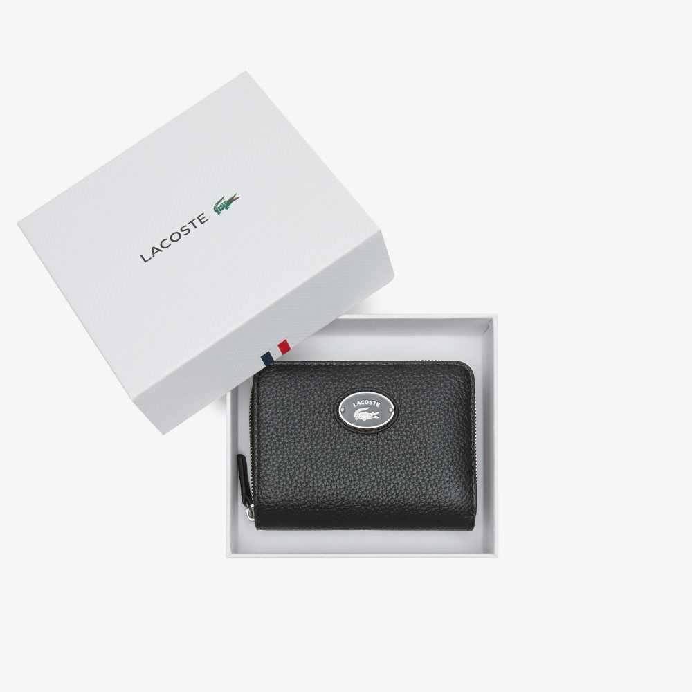 Lacoste Metal Plate Small Zip Wallet Black | XSZ-075913