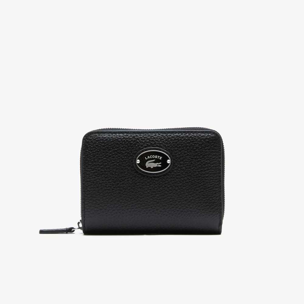 Lacoste Metal Plate Small Zip Wallet Black | XSZ-075913