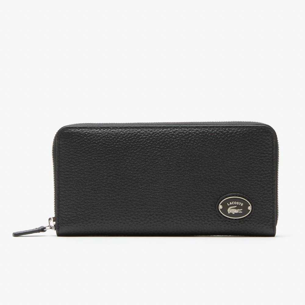 Lacoste Metal Plate Zip Wallet Black | IUK-654091