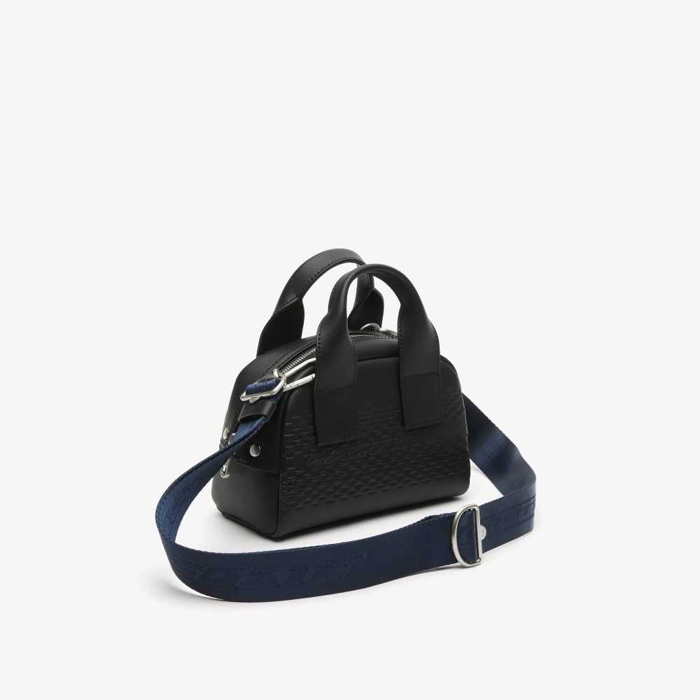 Lacoste Mini Bowling Bag in Split Calfskin Leather Noir Bleu Nuit | RIZ-912064