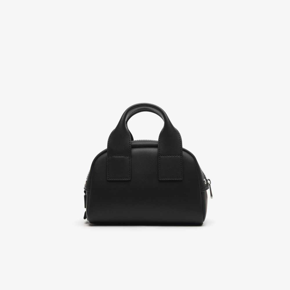 Lacoste Mini Bowling Bag in Split Calfskin Leather Noir Bleu Nuit | RIZ-912064