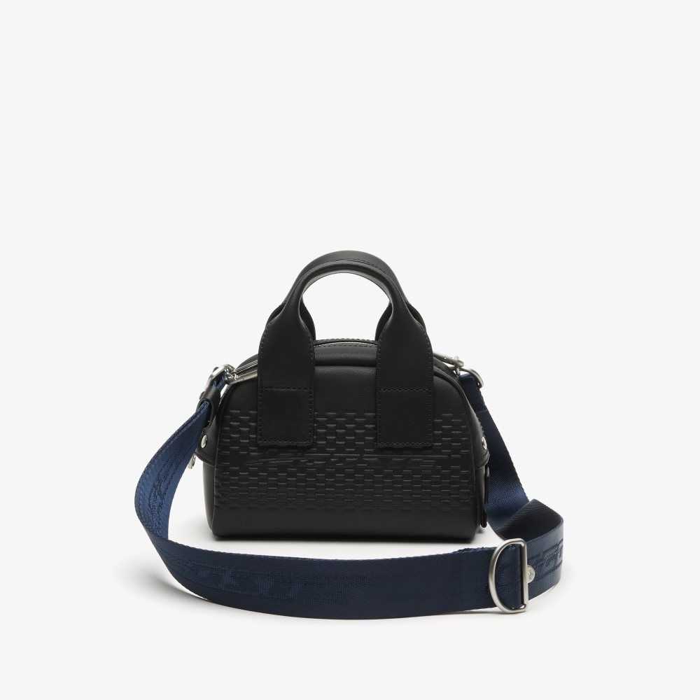 Lacoste Mini Bowling Bag in Split Calfskin Leather Noir Bleu Nuit | RIZ-912064