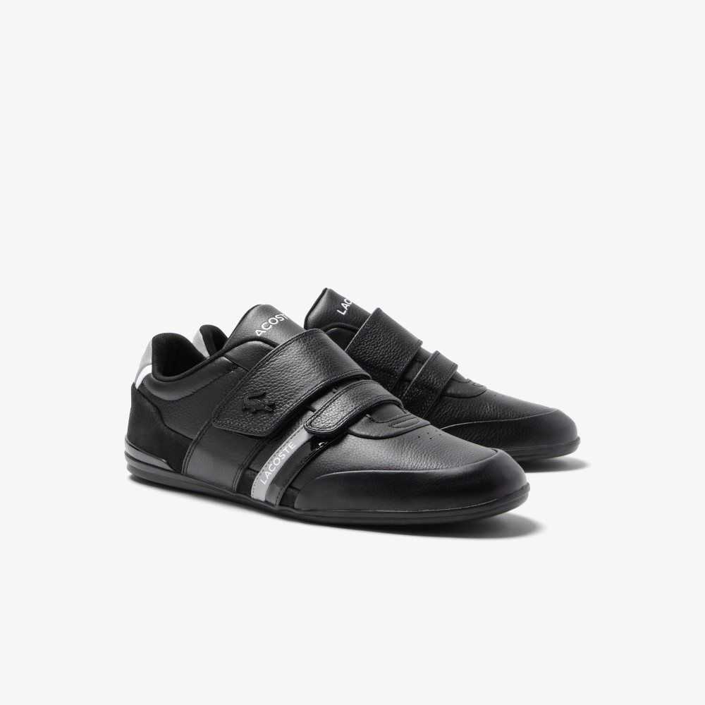 Lacoste Misano Strap Leather Sneakers Blk/Lt Gry | NWA-182650